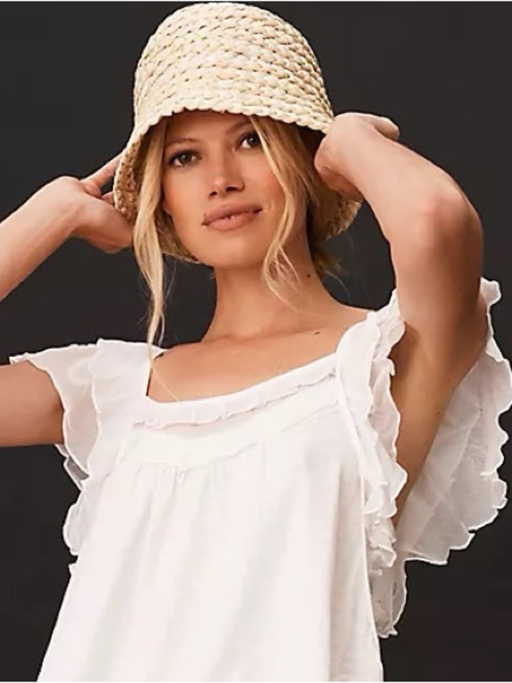 Anthropologie Cream Woven Bucket Hat